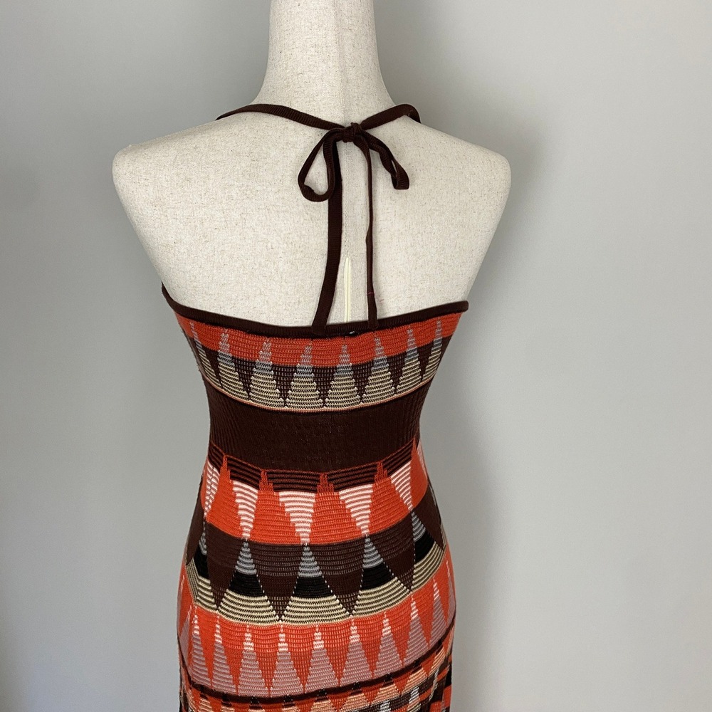 Arden B Geometric Knit Halter Maxi Dress Small Orange Boho Y2K Beachy - Picture 6 of 7